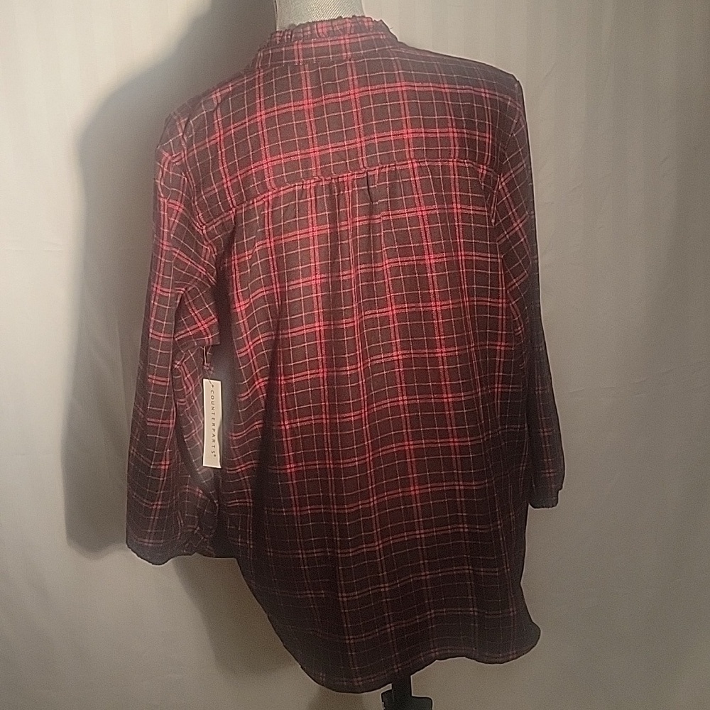 Counterparts Womans Classic Red Plaid Half Way Button Down Blouse, Size: XL, NWT - Picture 6 of 12